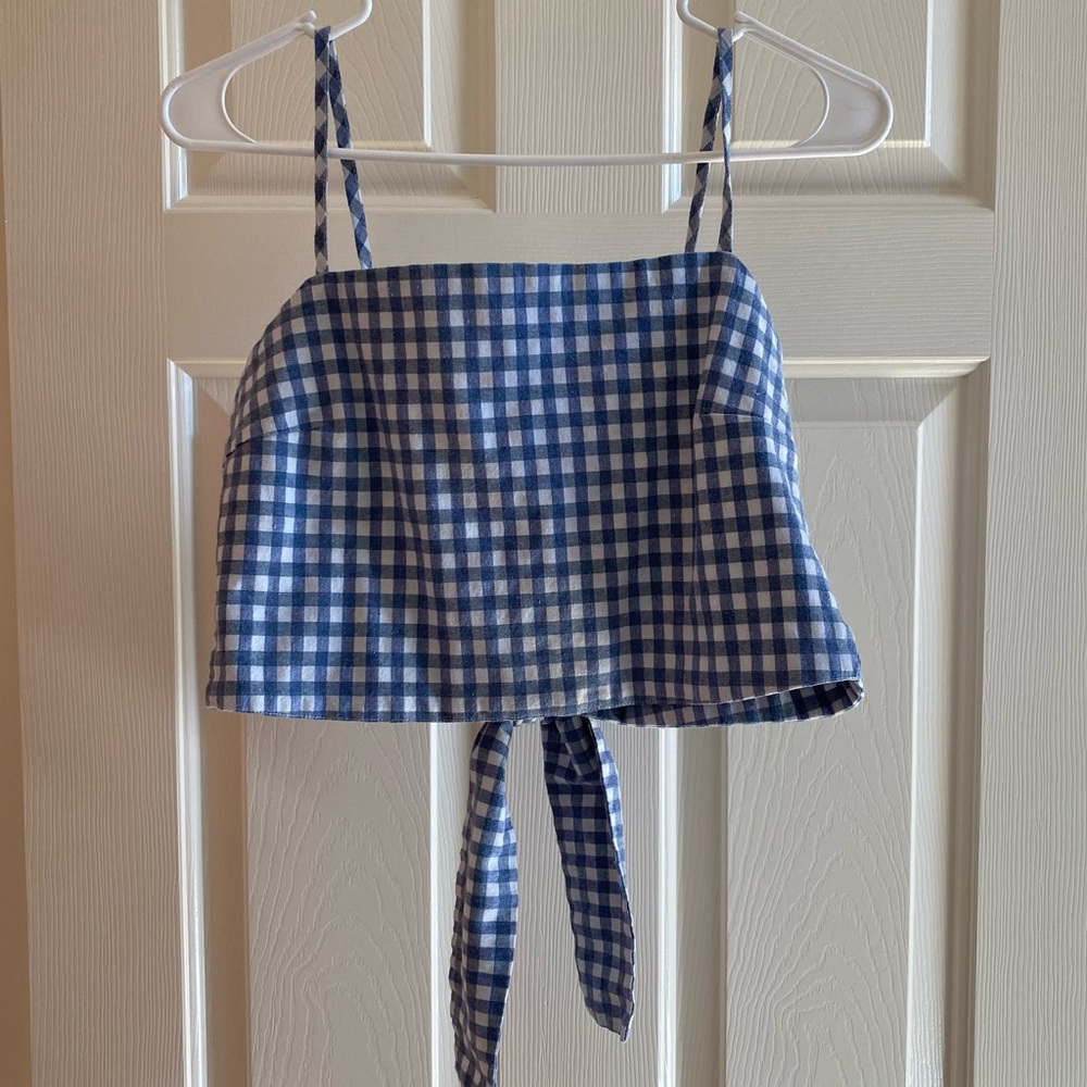 Gingham Tank Top with Tie Back